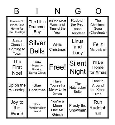 Holiday Musical Bingo Card
