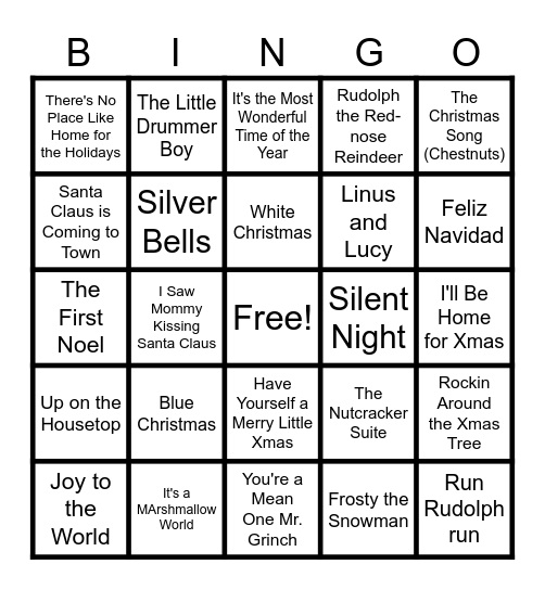 Holiday Musical Bingo Card