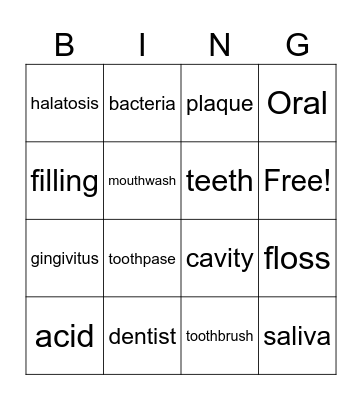 Oral hygiene Bingo Card