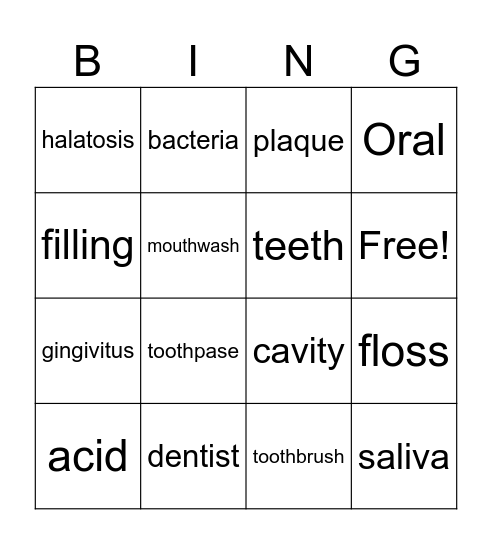 Oral hygiene Bingo Card