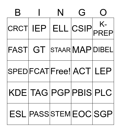 EAB-Educational Acronym Bingo Card