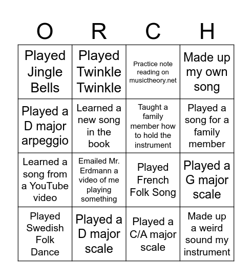 Winter Break Orchestra Bingo! Bingo Card