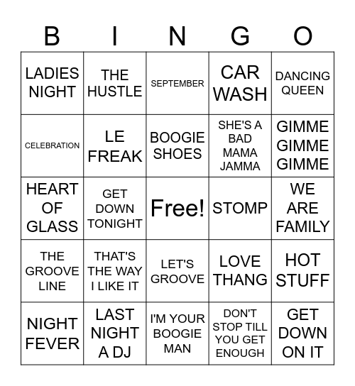 DISCO BINGO Card