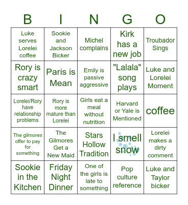 Gilmore Girls Bingo Card