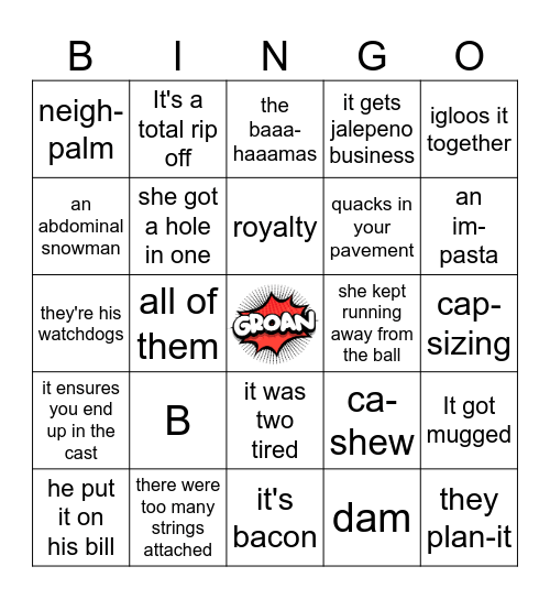 BAD DAD JOKE BINGO Card