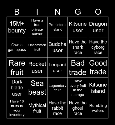 Blox fruits Bingo Card