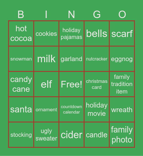 Virtual Christmas Bingo Card