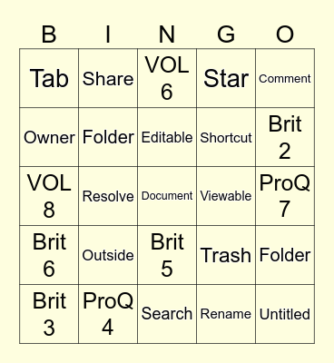 Google Docs Bingo Card