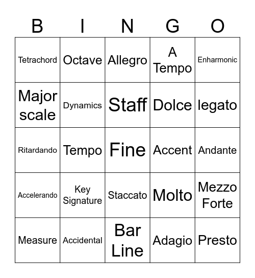 Choir Semester Final Review Bingo Card