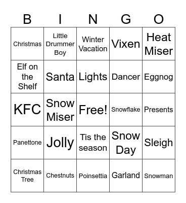 Beck Bingo! Xmas Edition Bingo Card