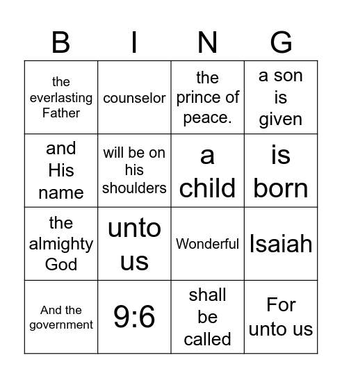 Jesus Bingo Card