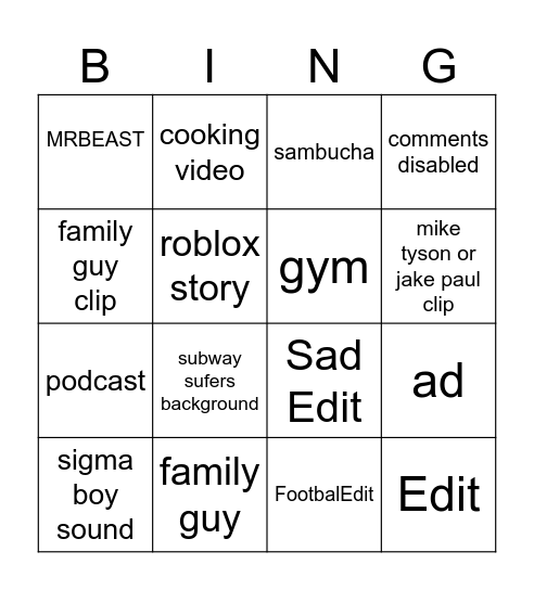Untitled Bingo Card