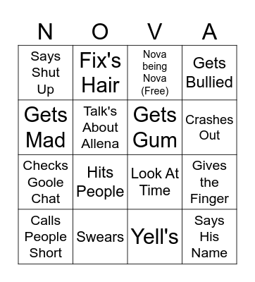Nova Bingo Card