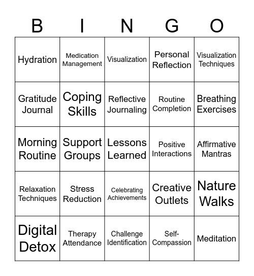 Goal / Decision Making Bingo Card