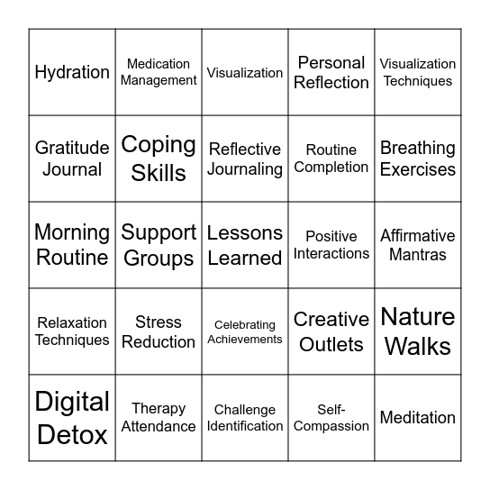 Goal/Decision Making Bingo Card