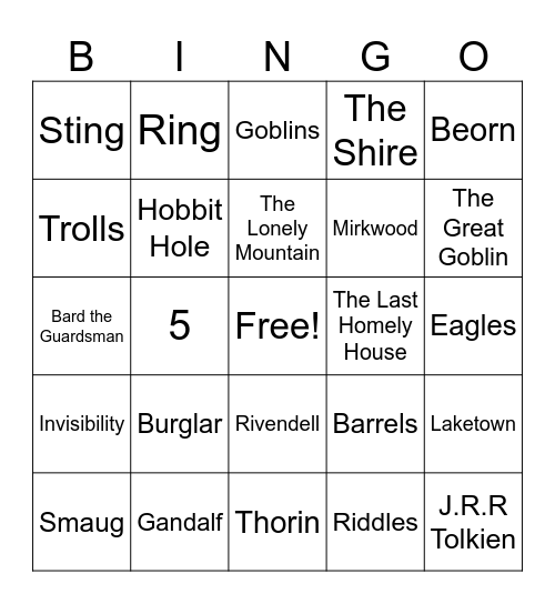 The Hobbit Bingo Card