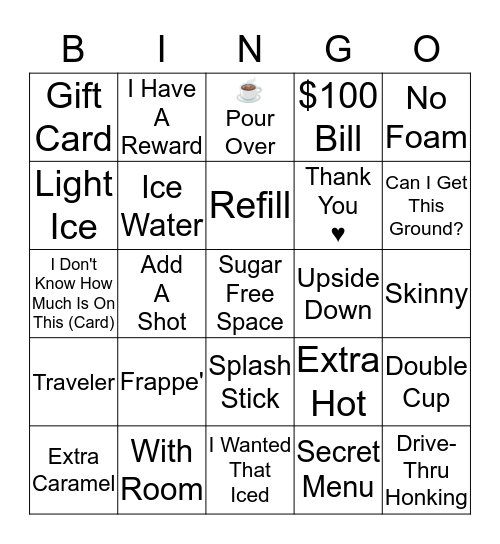★ STARBUCKS BINGO ★ Bingo Card