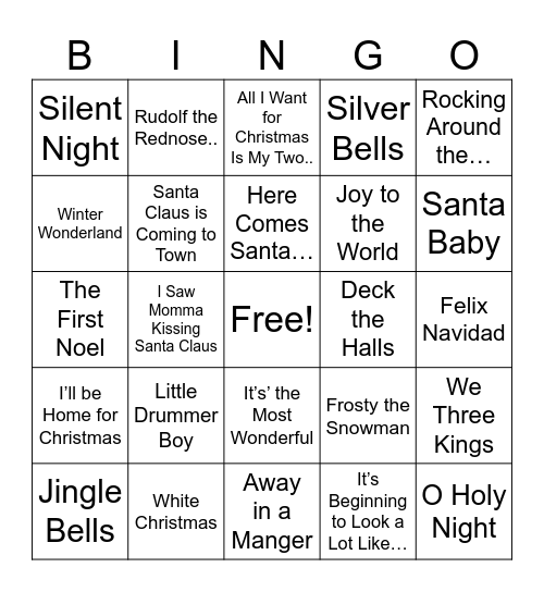 Craig Family Christmas Bingo Card