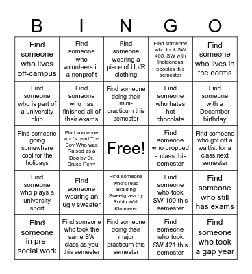 UofR Social Work Bingo Card
