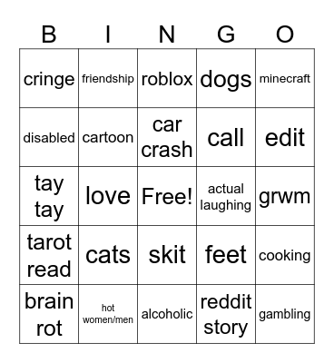 ig reels/tik tok bingo Card