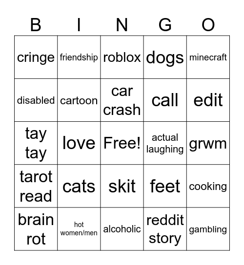 ig reels/tik tok bingo Card