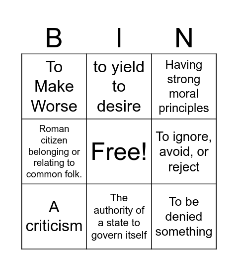 Advisory Vocab 2 Bingo Card