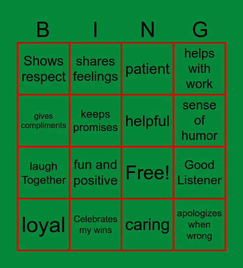 Friendship bingo Card