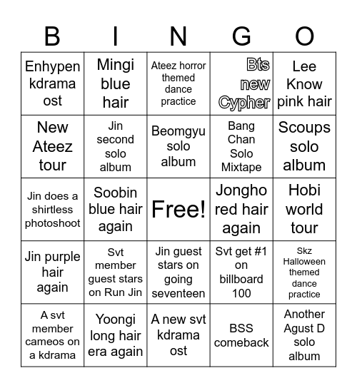 Kpop Bingo 2025 Bingo Card