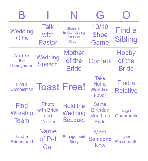 Stephen and Jane Bingo Card