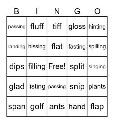 Closed syllables with suffixes Bingo Card