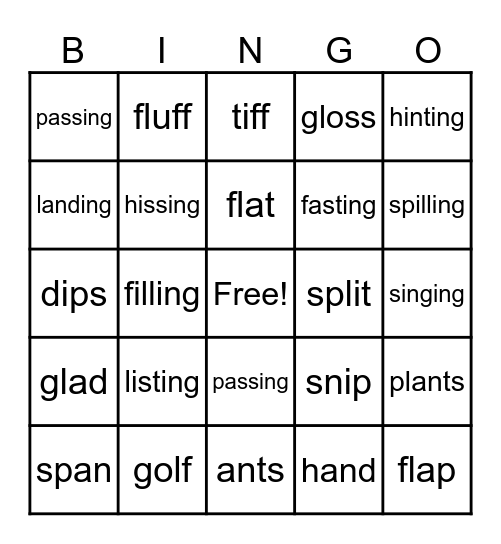 Closed syllables with suffixes Bingo Card