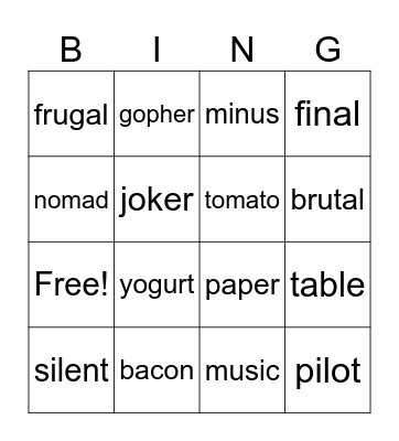 Open syllable Bingo Card