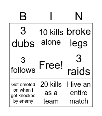 Fortnite Bingo Card