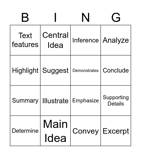 Academic Vocabulary Bingo Card