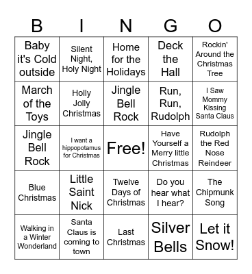 Holiday Songs Bingo Card