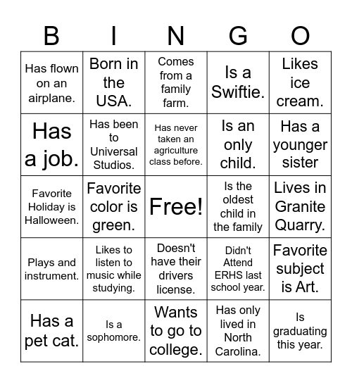 Classmate Bingo Card