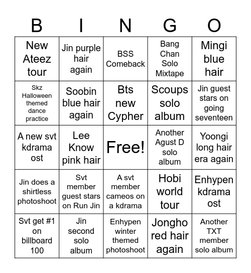 Kpop Bingo 2025 Bingo Card