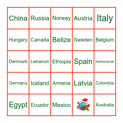 Christmas Around the World Bingo Card