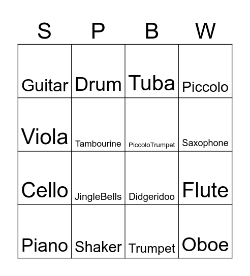 Instrument Family Bingo Card