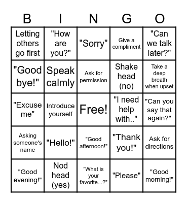 Social Skills Bingo! Bingo Card