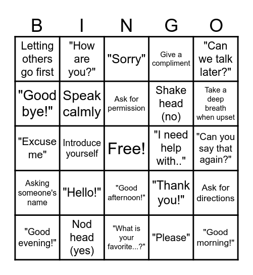 Social Skills Bingo! Bingo Card