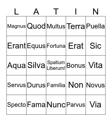 Unit I vocabulary bingo Card