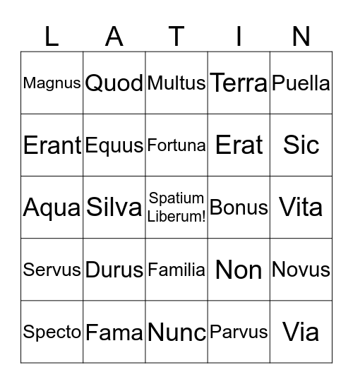 Unit I vocabulary bingo Card