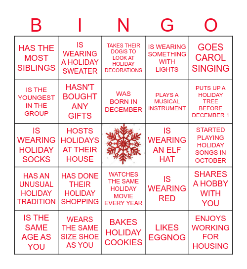 JINGLE & MINGLE Bingo Card