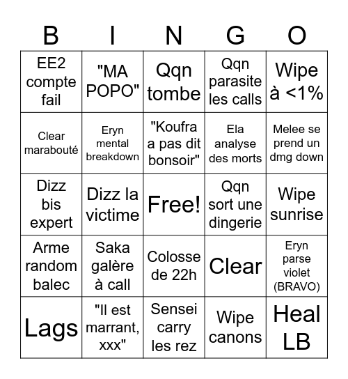 Roster Bingo Card