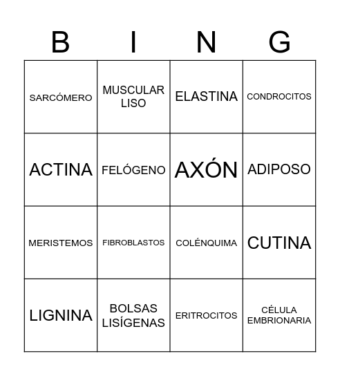 HISTOLOGÍA Bingo Card