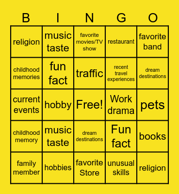 Workplace conversation BINGO Card