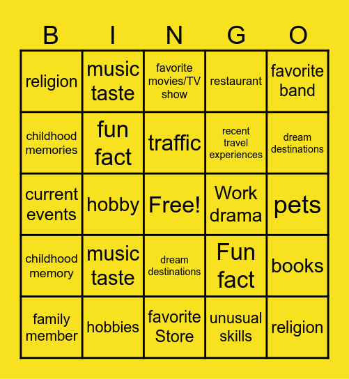 Workplace conversation BINGO Card