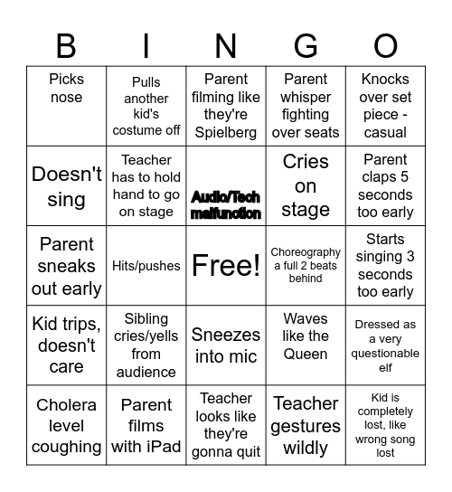 Cottingham Christmas Concert Bingo Card