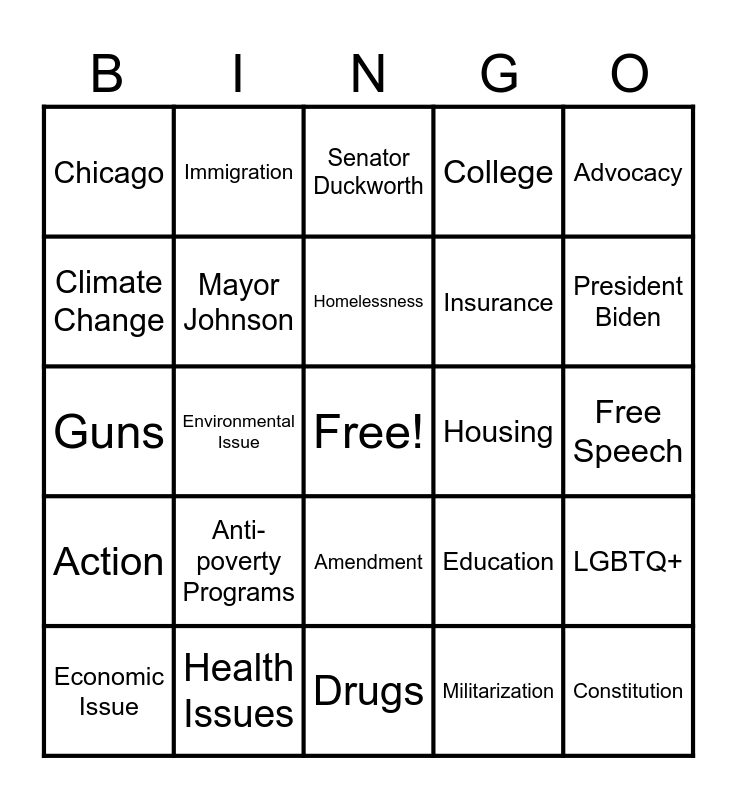 Public Policy Bingo Card